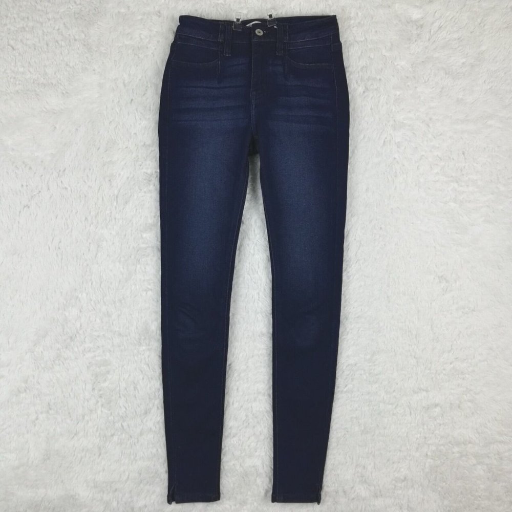 Kancan Womens‎ Jeans Skinny Blue Denim Dark Wash Whiskering Mid Rise Stretch 24